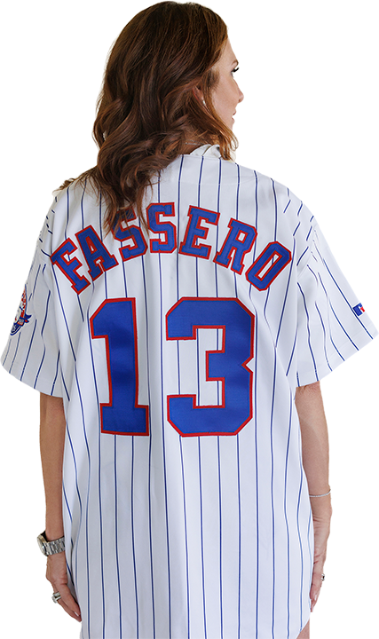 Cathy Fassero in Cubs Baseball Jersey